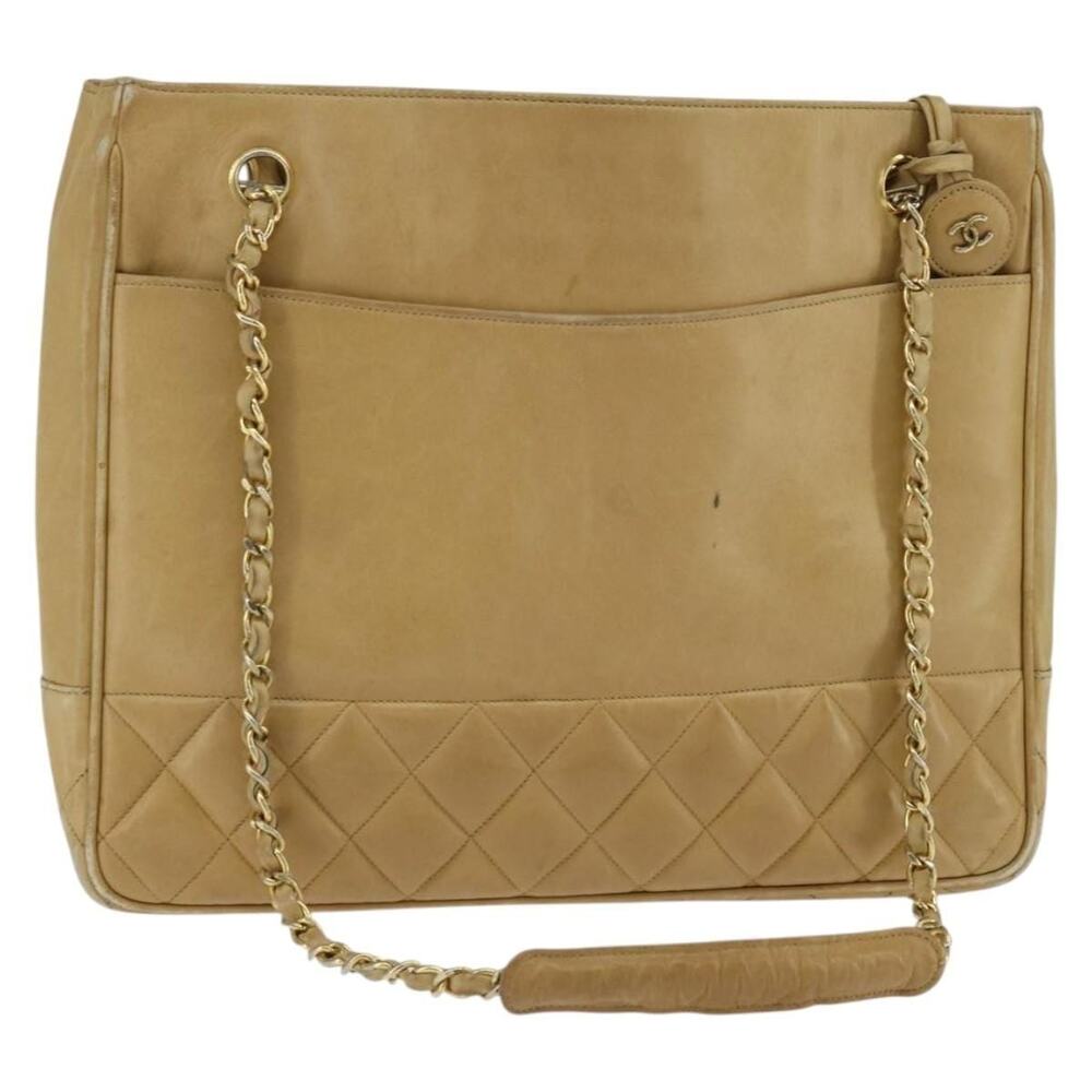 Chanel Matelasse Lambskin Chain Shoulder Bag Beige